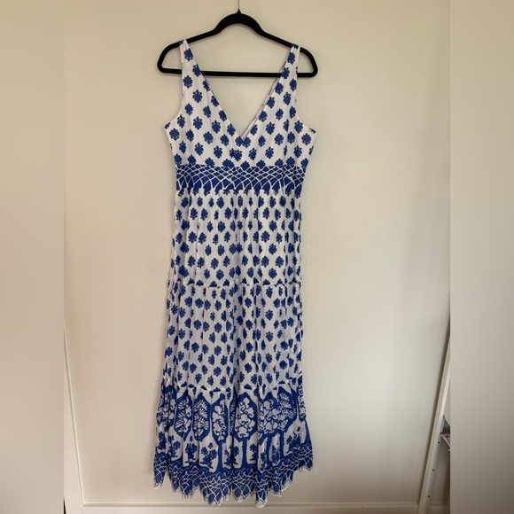 J. Crew Santorini Maxi Dress Printed Blue White Size 12 - Picture 9 of 10